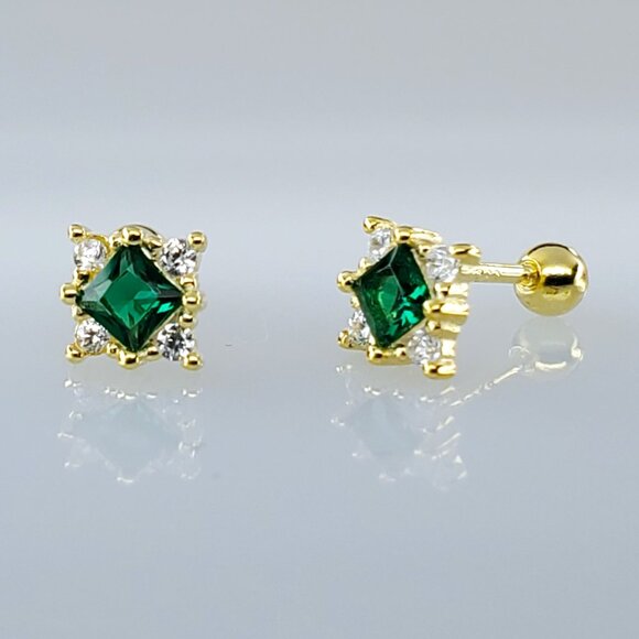 14K Gold Mens 2ct Green Emerald 1ct Diamond Gemstone Stud Earrings New 925 Studs